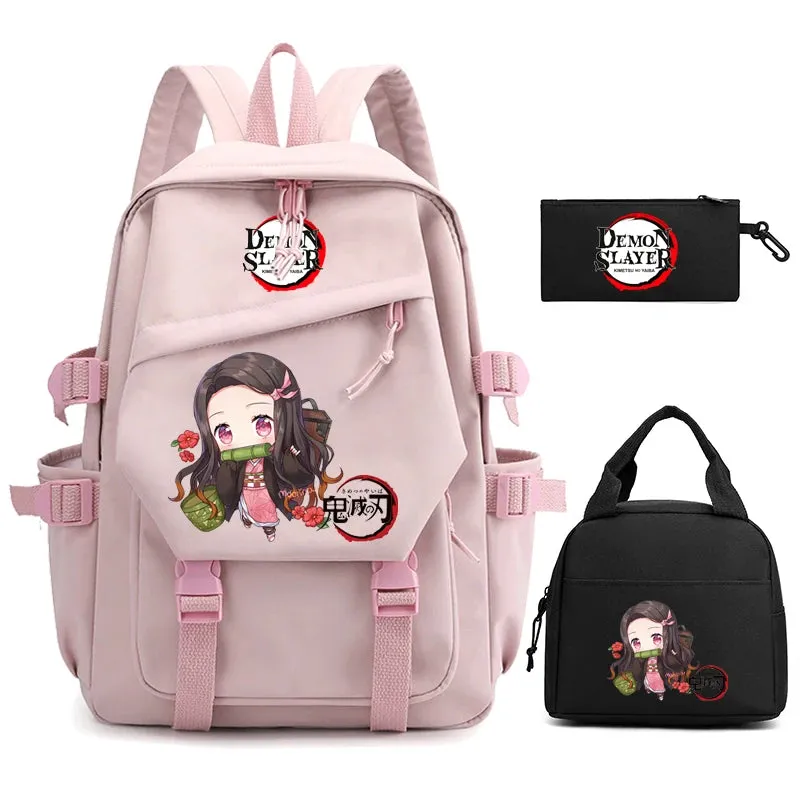 3Pcs/set Demon Slayer Backpack Student Back To School Bag Children Girl Boy Schoolbag Teenage Lunch Bags Large Travel Backpack