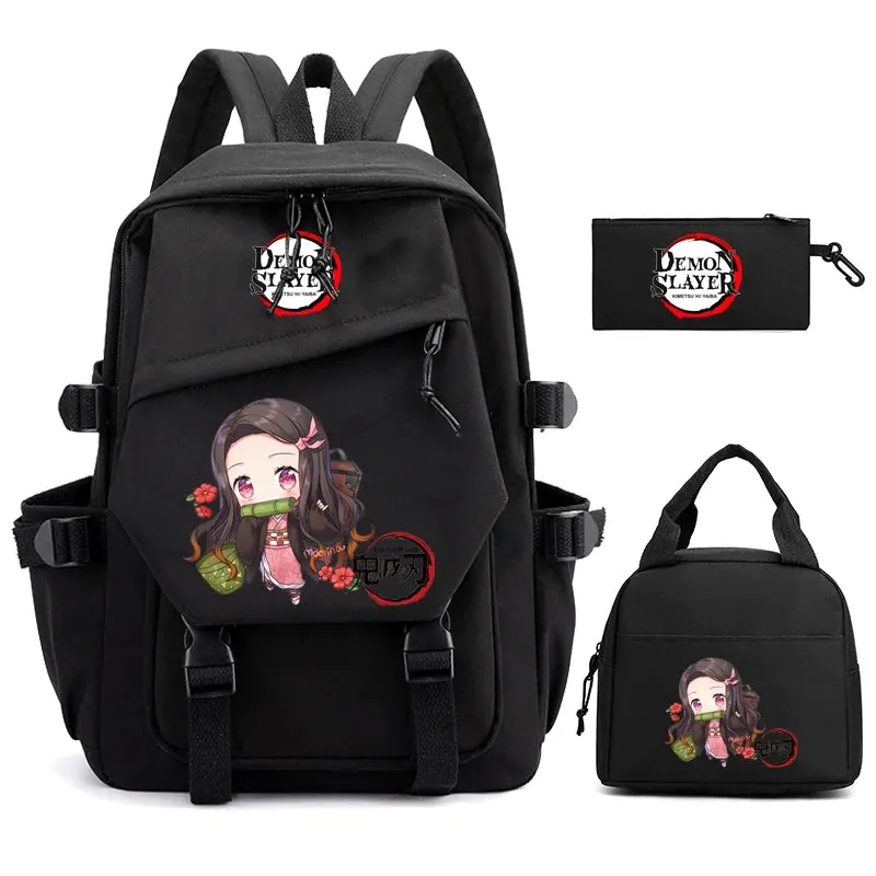 3Pcs/set Demon Slayer Backpack Student Back To School Bag Children Girl Boy Schoolbag Teenage Lunch Bags Large Travel Backpack