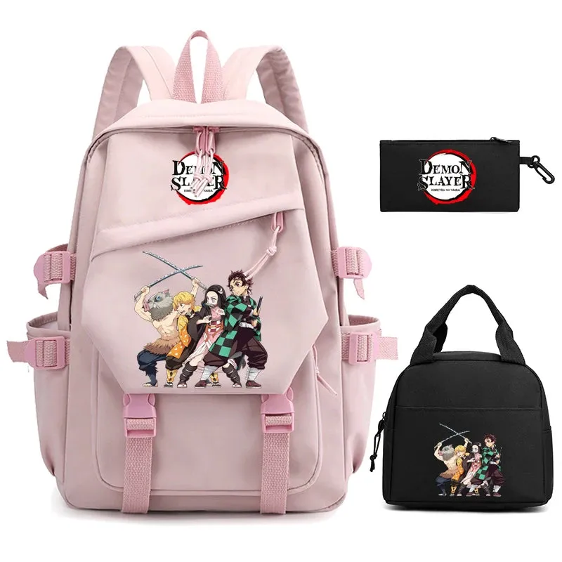 3Pcs/set Demon Slayer Backpack Student Back To School Bag Children Girl Boy Schoolbag Teenage Lunch Bags Large Travel Backpack