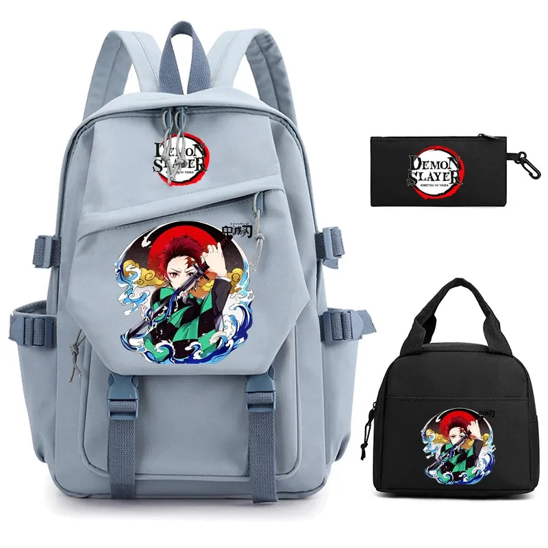 3Pcs/set Demon Slayer Backpack Student Back To School Bag Children Girl Boy Schoolbag Teenage Lunch Bags Large Travel Backpack