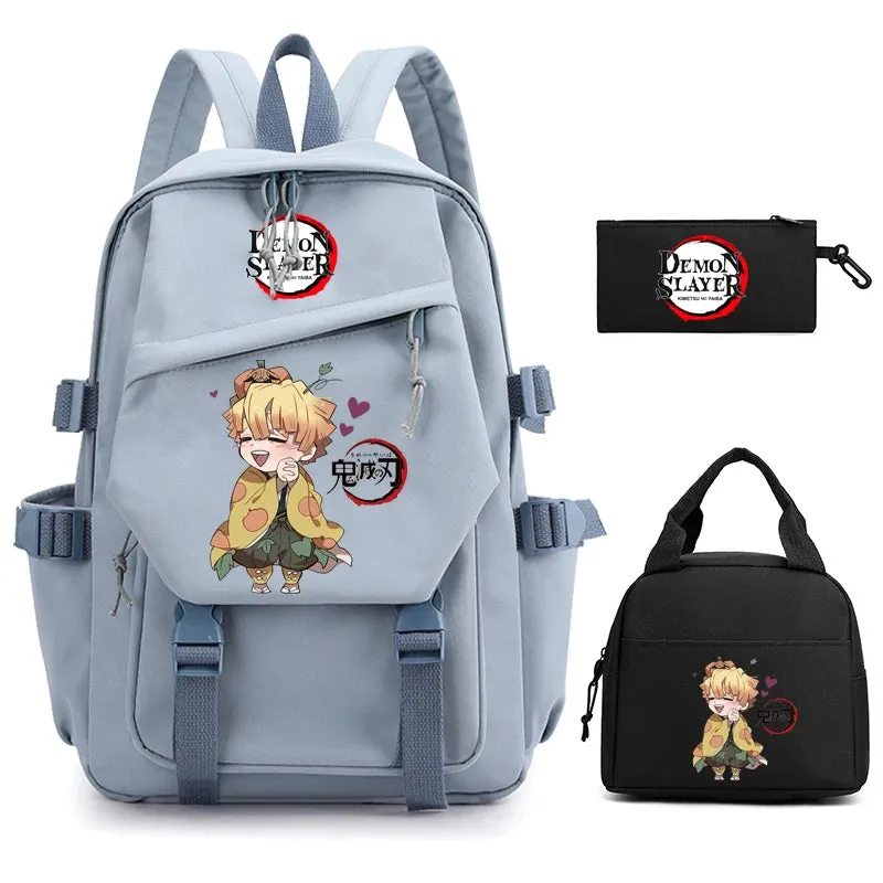 3Pcs/set Demon Slayer Backpack Student Back To School Bag Children Girl Boy Schoolbag Teenage Lunch Bags Large Travel Backpack