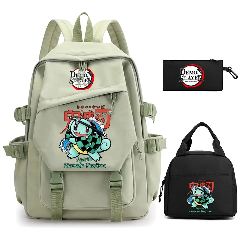 3Pcs/set Demon Slayer Backpack Student Back To School Bag Children Girl Boy Schoolbag Teenage Lunch Bags Large Travel Backpack