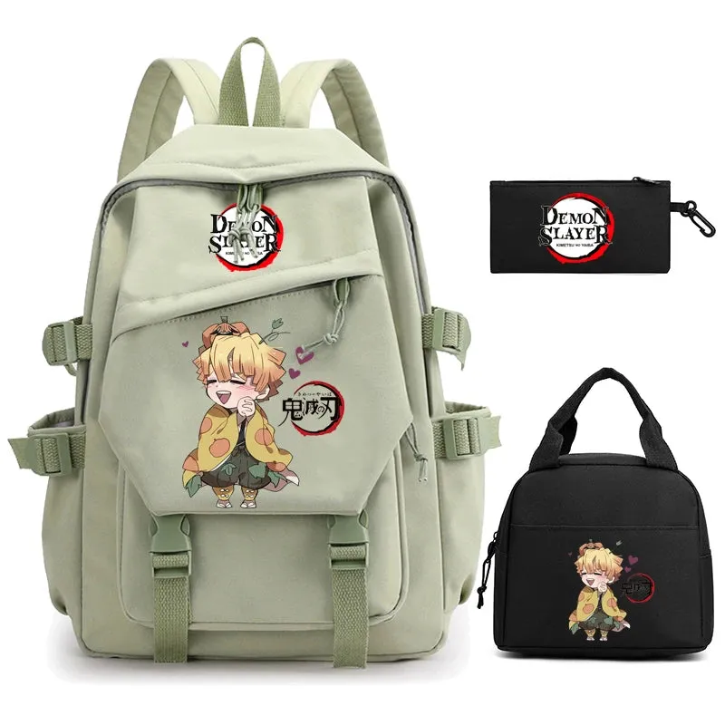 3Pcs/set Demon Slayer Backpack Student Back To School Bag Children Girl Boy Schoolbag Teenage Lunch Bags Large Travel Backpack