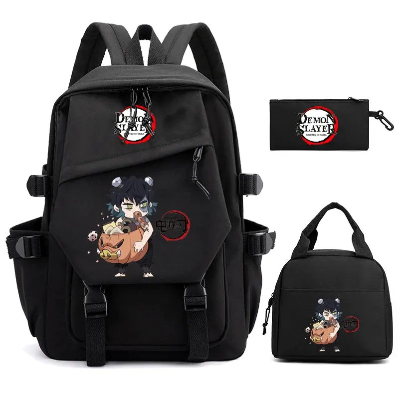 3Pcs/set Demon Slayer Backpack Student Back To School Bag Children Girl Boy Schoolbag Teenage Lunch Bags Large Travel Backpack