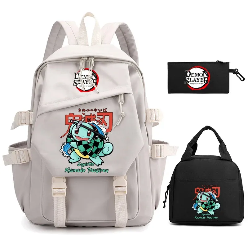 3Pcs/set Demon Slayer Backpack Student Back To School Bag Children Girl Boy Schoolbag Teenage Lunch Bags Large Travel Backpack