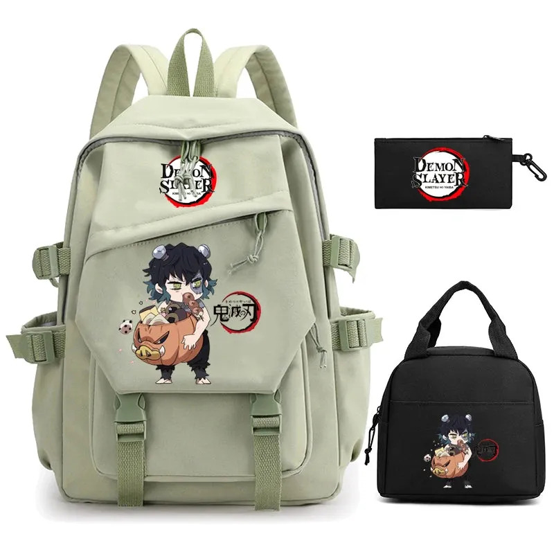 3Pcs/set Demon Slayer Backpack Student Back To School Bag Children Girl Boy Schoolbag Teenage Lunch Bags Large Travel Backpack