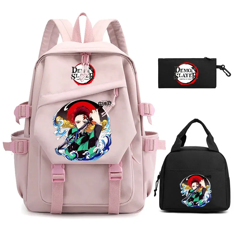 3Pcs/set Demon Slayer Backpack Student Back To School Bag Children Girl Boy Schoolbag Teenage Lunch Bags Large Travel Backpack