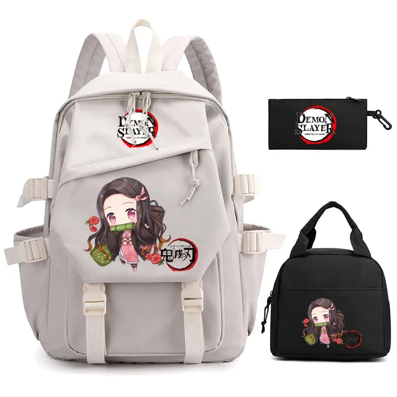 3Pcs/set Demon Slayer Backpack Student Back To School Bag Children Girl Boy Schoolbag Teenage Lunch Bags Large Travel Backpack