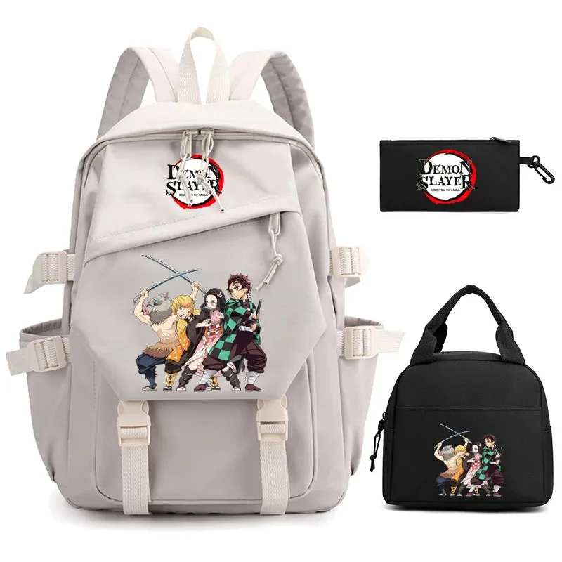 3Pcs/set Demon Slayer Backpack Student Back To School Bag Children Girl Boy Schoolbag Teenage Lunch Bags Large Travel Backpack