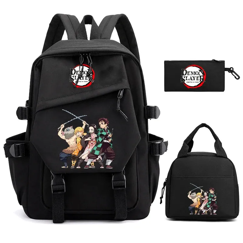 3Pcs/set Demon Slayer Backpack Student Back To School Bag Children Girl Boy Schoolbag Teenage Lunch Bags Large Travel Backpack