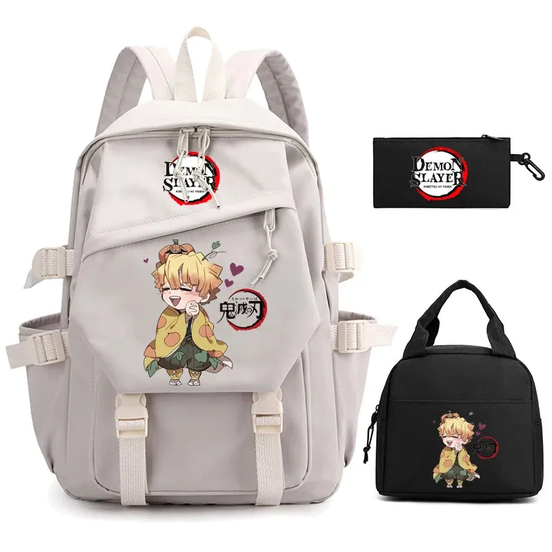 3Pcs/set Demon Slayer Backpack Student Back To School Bag Children Girl Boy Schoolbag Teenage Lunch Bags Large Travel Backpack