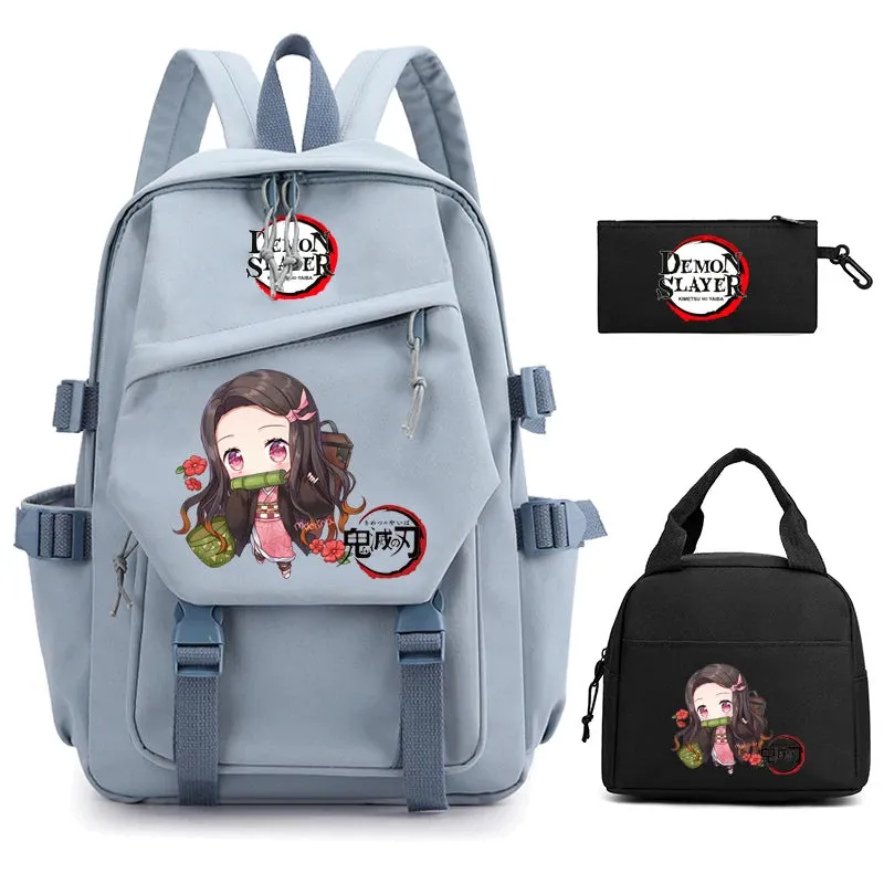 3Pcs/set Demon Slayer Backpack Student Back To School Bag Children Girl Boy Schoolbag Teenage Lunch Bags Large Travel Backpack