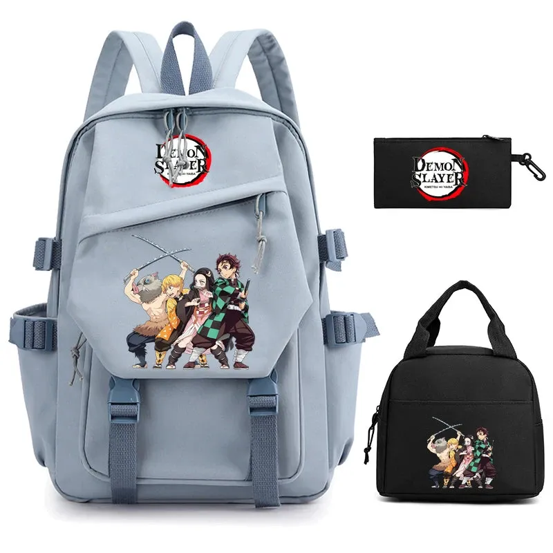 3Pcs/set Demon Slayer Backpack Student Back To School Bag Children Girl Boy Schoolbag Teenage Lunch Bags Large Travel Backpack