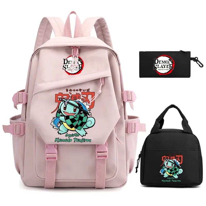 3Pcs/set Demon Slayer Backpack Student Back To School Bag Children Girl Boy Schoolbag Teenage Lunch Bags Large Travel Backpack