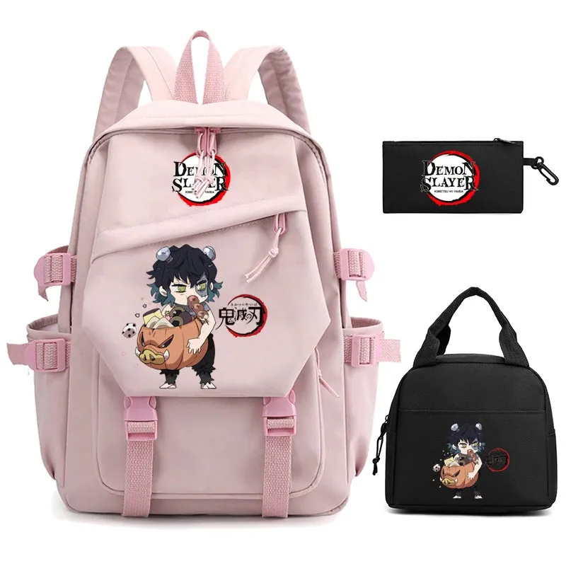 3Pcs/set Demon Slayer Backpack Student Back To School Bag Children Girl Boy Schoolbag Teenage Lunch Bags Large Travel Backpack