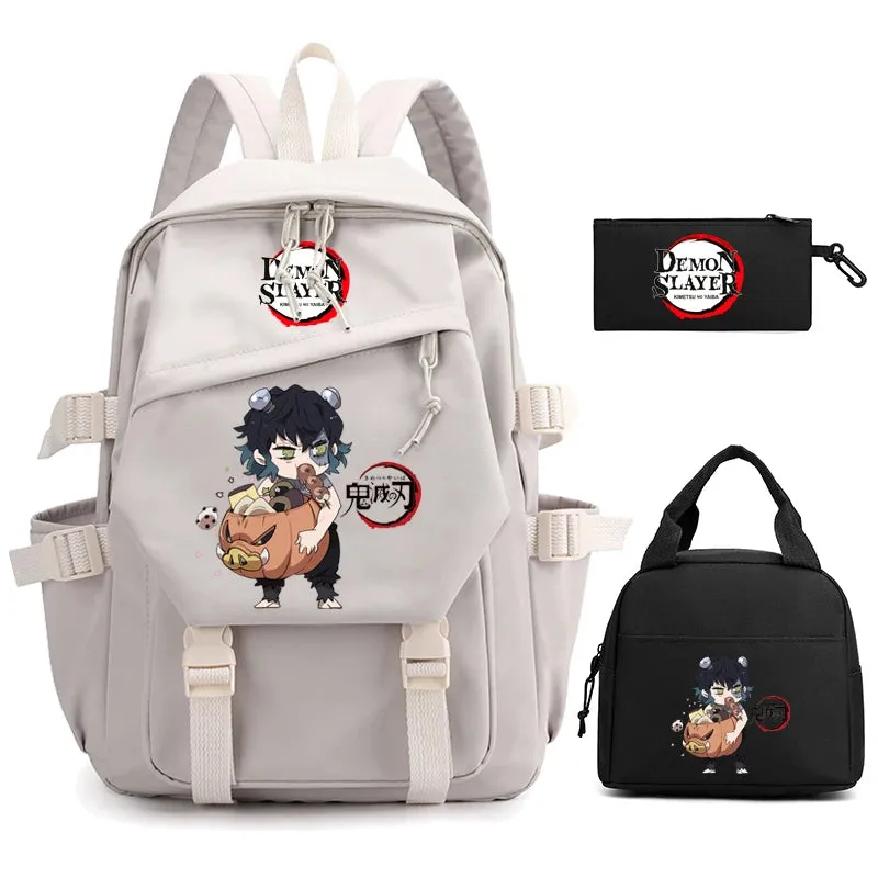 3Pcs/set Demon Slayer Backpack Student Back To School Bag Children Girl Boy Schoolbag Teenage Lunch Bags Large Travel Backpack