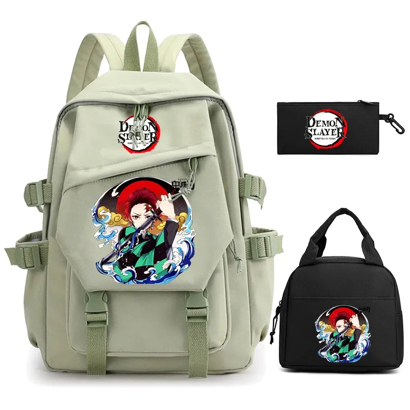 3Pcs/set Demon Slayer Backpack Student Back To School Bag Children Girl Boy Schoolbag Teenage Lunch Bags Large Travel Backpack