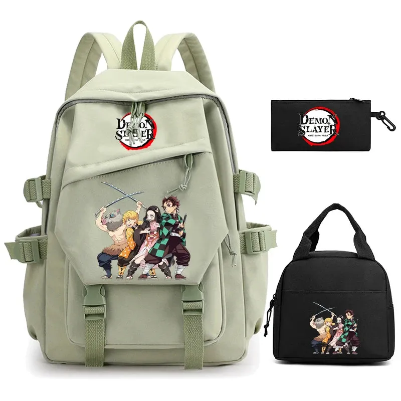 3Pcs/set Demon Slayer Backpack Student Back To School Bag Children Girl Boy Schoolbag Teenage Lunch Bags Large Travel Backpack