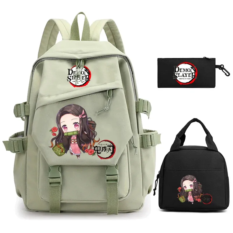 3Pcs/set Demon Slayer Backpack Student Back To School Bag Children Girl Boy Schoolbag Teenage Lunch Bags Large Travel Backpack