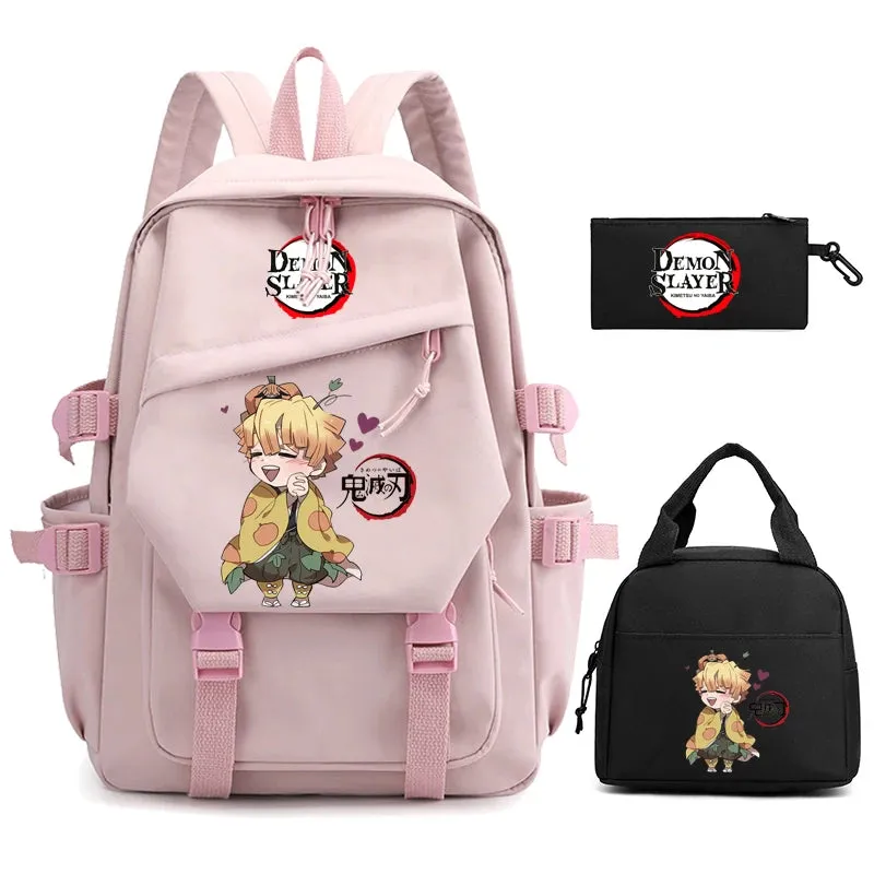 3Pcs/set Demon Slayer Backpack Student Back To School Bag Children Girl Boy Schoolbag Teenage Lunch Bags Large Travel Backpack