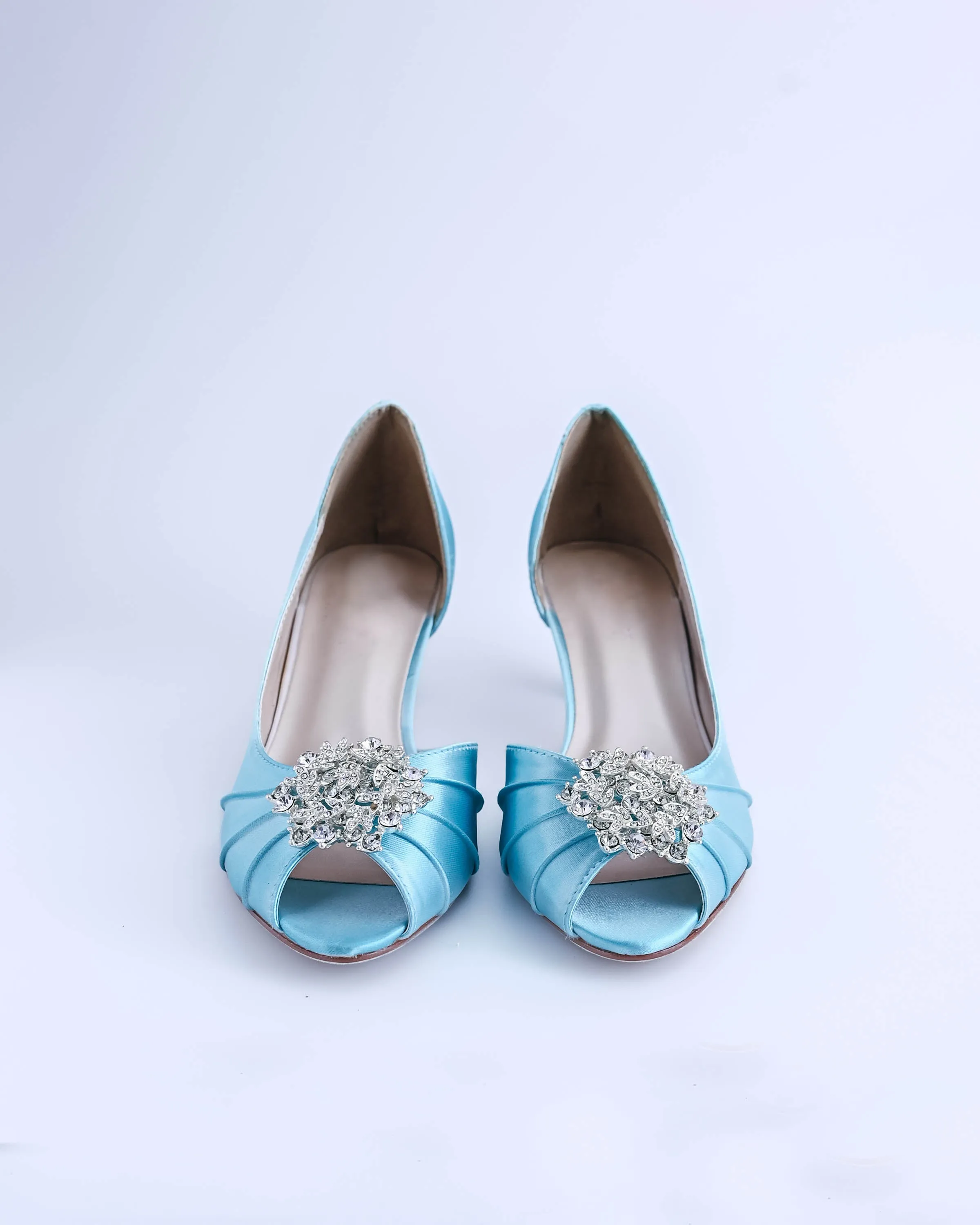 Abby Blue Box Bridal Heels with Classic Crystal Cluster