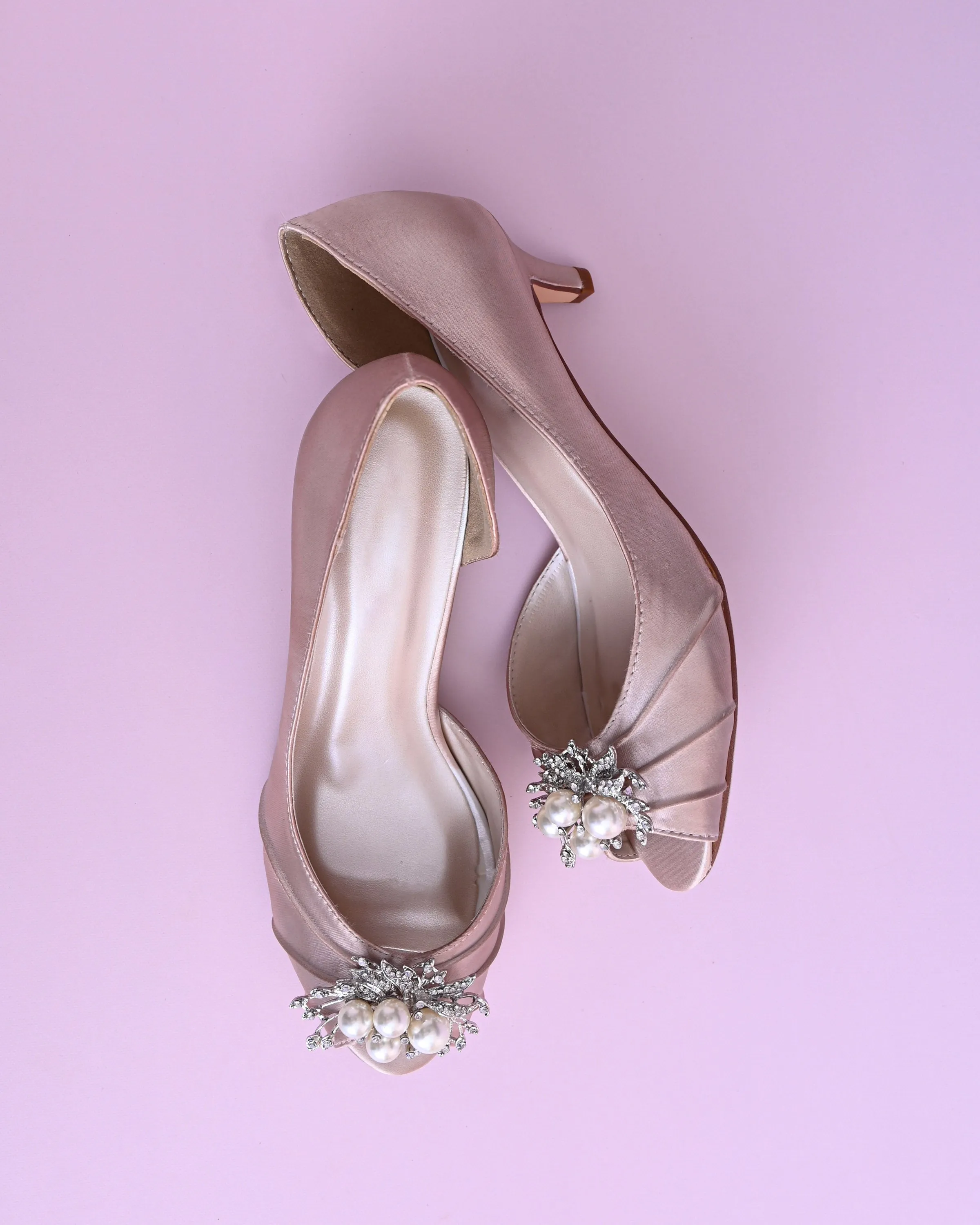 Abby Blush Wedding Shoes with Pearl & Crystal Adornment