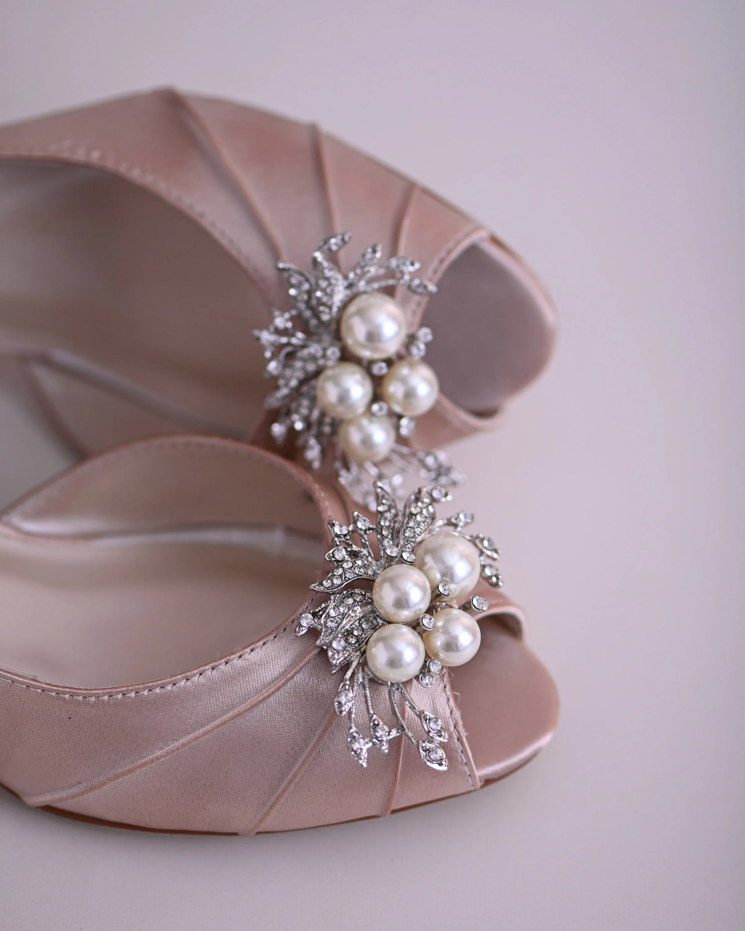 Abby Blush Wedding Shoes with Pearl & Crystal Adornment