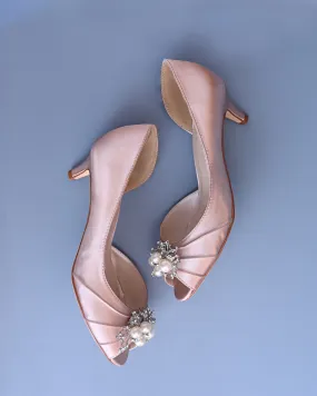 Abby Blush Wedding Shoes with Pearl & Crystal Adornment