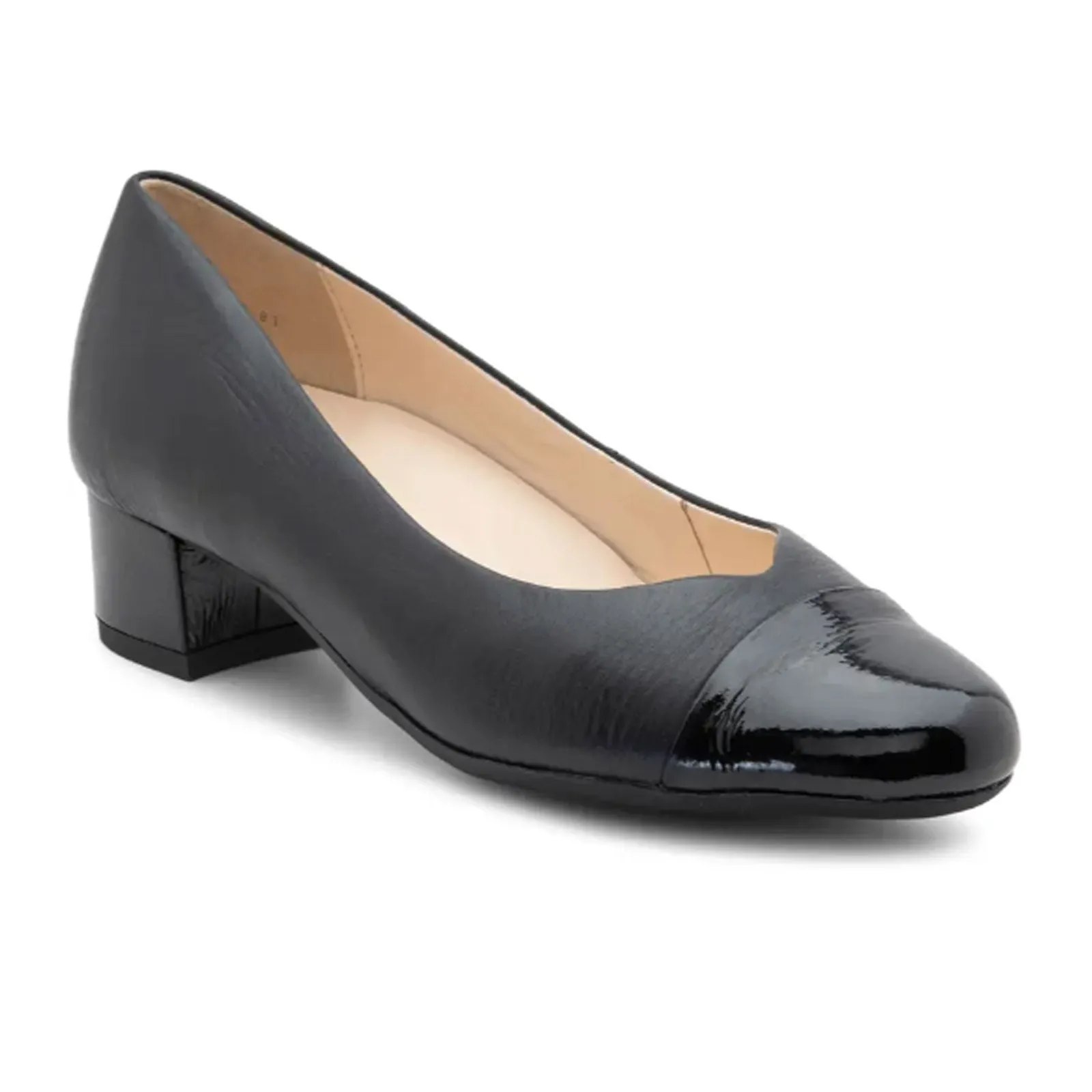 Ara Nanette Black Heel Pump (Women) - Black Patent/Black Calf