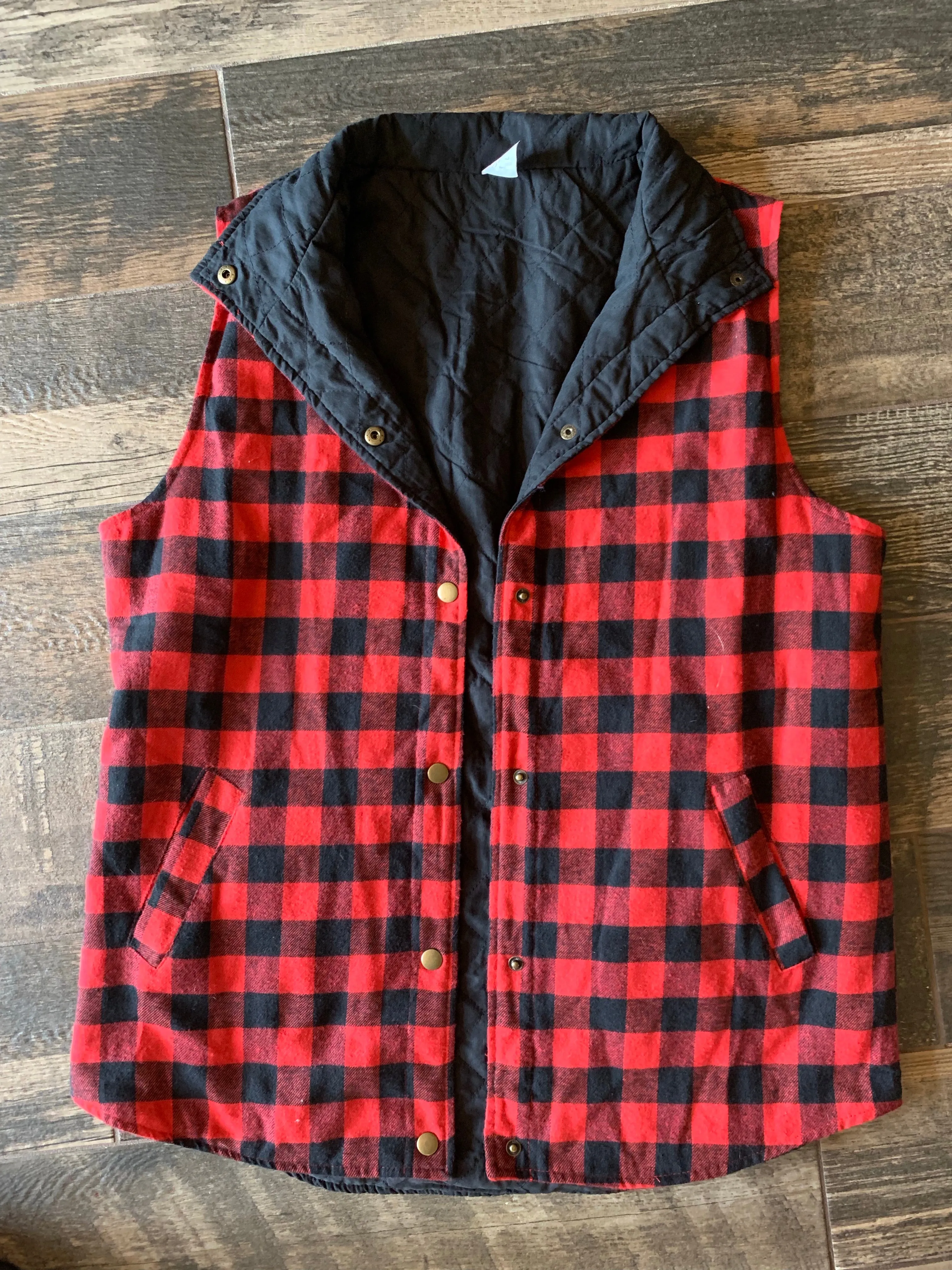 {AXE AXE AXE} Red   Black Buffalo Plaid Vest With Pockets