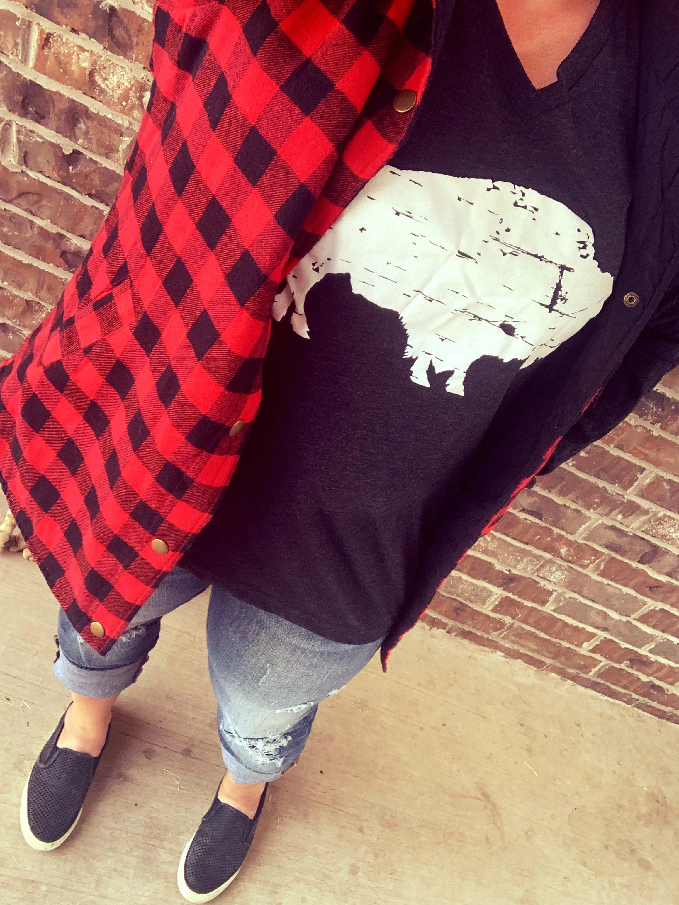 {AXE AXE AXE} Red   Black Buffalo Plaid Vest With Pockets