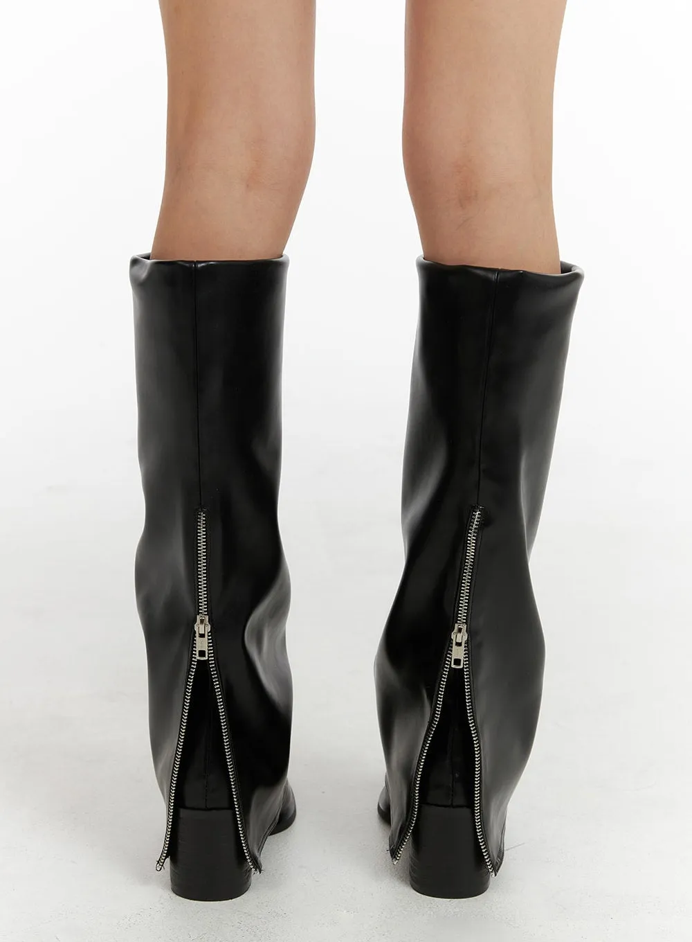 Back Zip-Up Faux Leather Boots CJ410