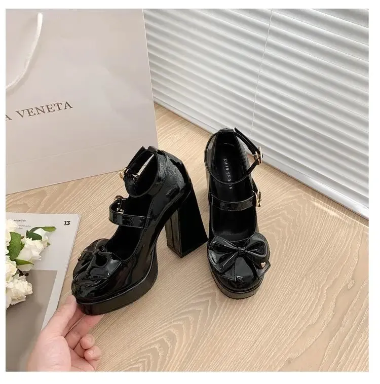 Black Vintage Leather Lolita Shoes