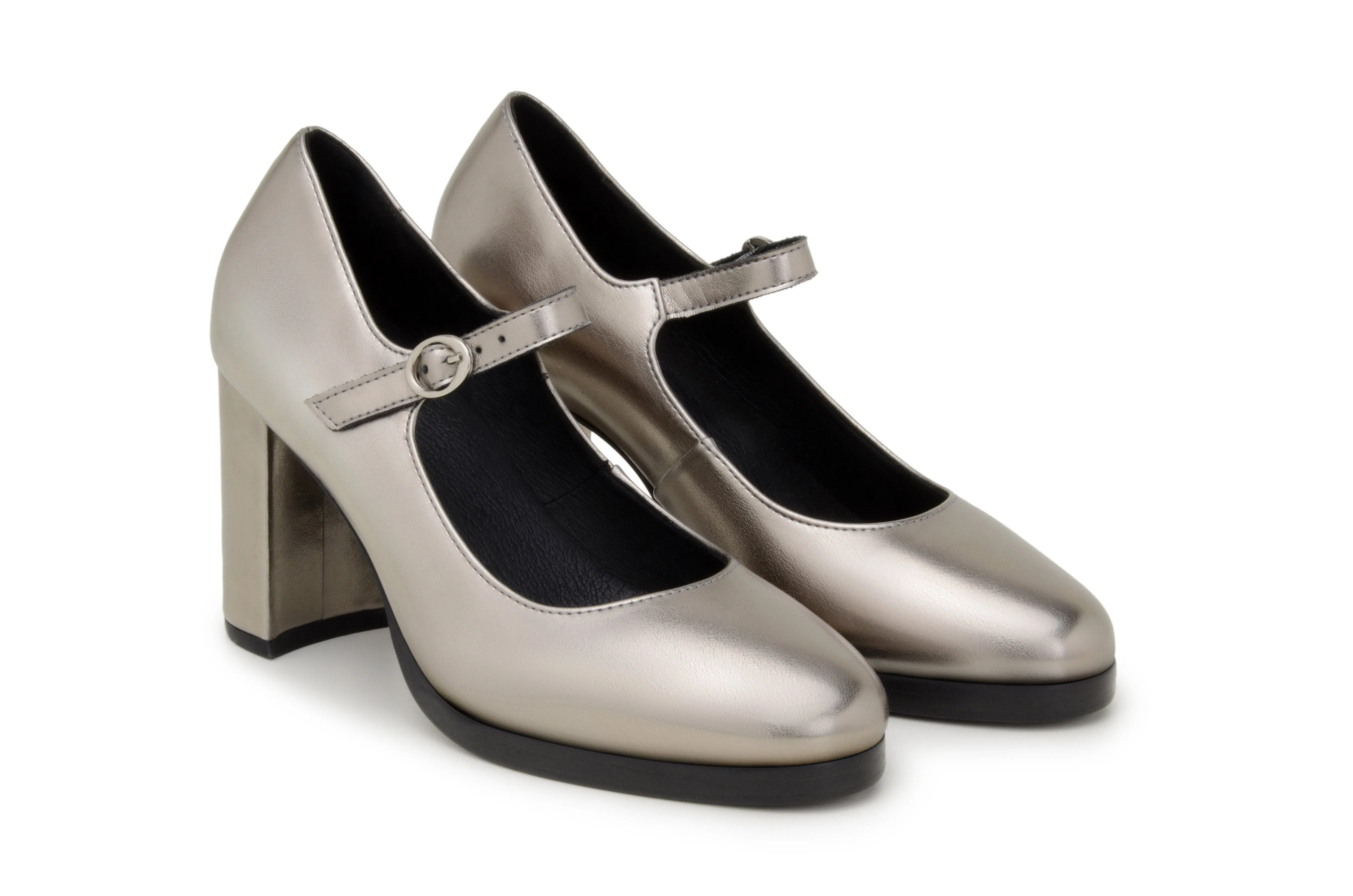 'Charlotte' vegan high-heeled Mary-Jane by Zette Shoes - metallic silver