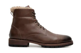 'Crusoe' men's vegan boot with faux-shearling lining by Zette Shoes - cognac