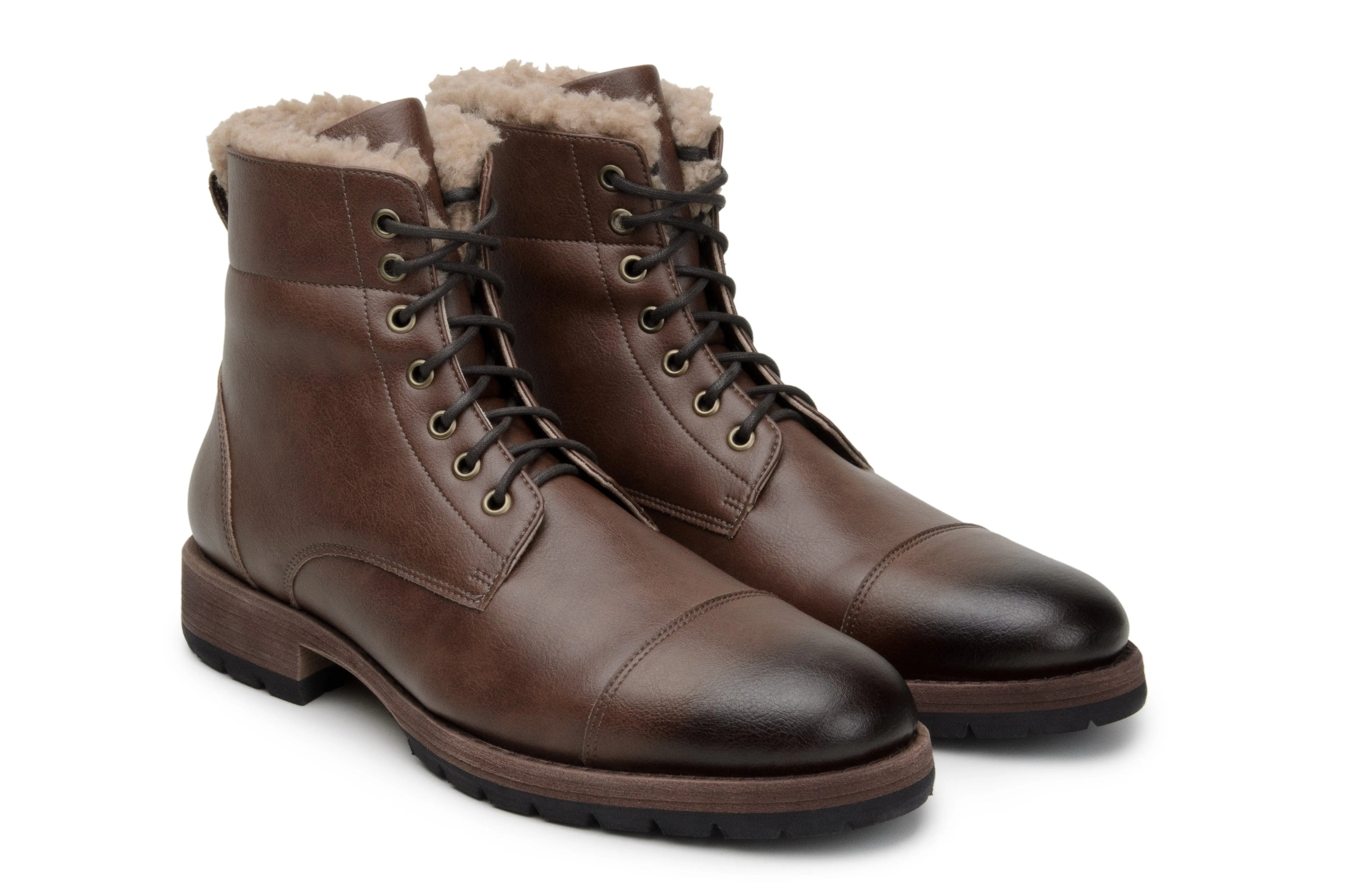 'Crusoe' men's vegan boot with faux-shearling lining by Zette Shoes - cognac