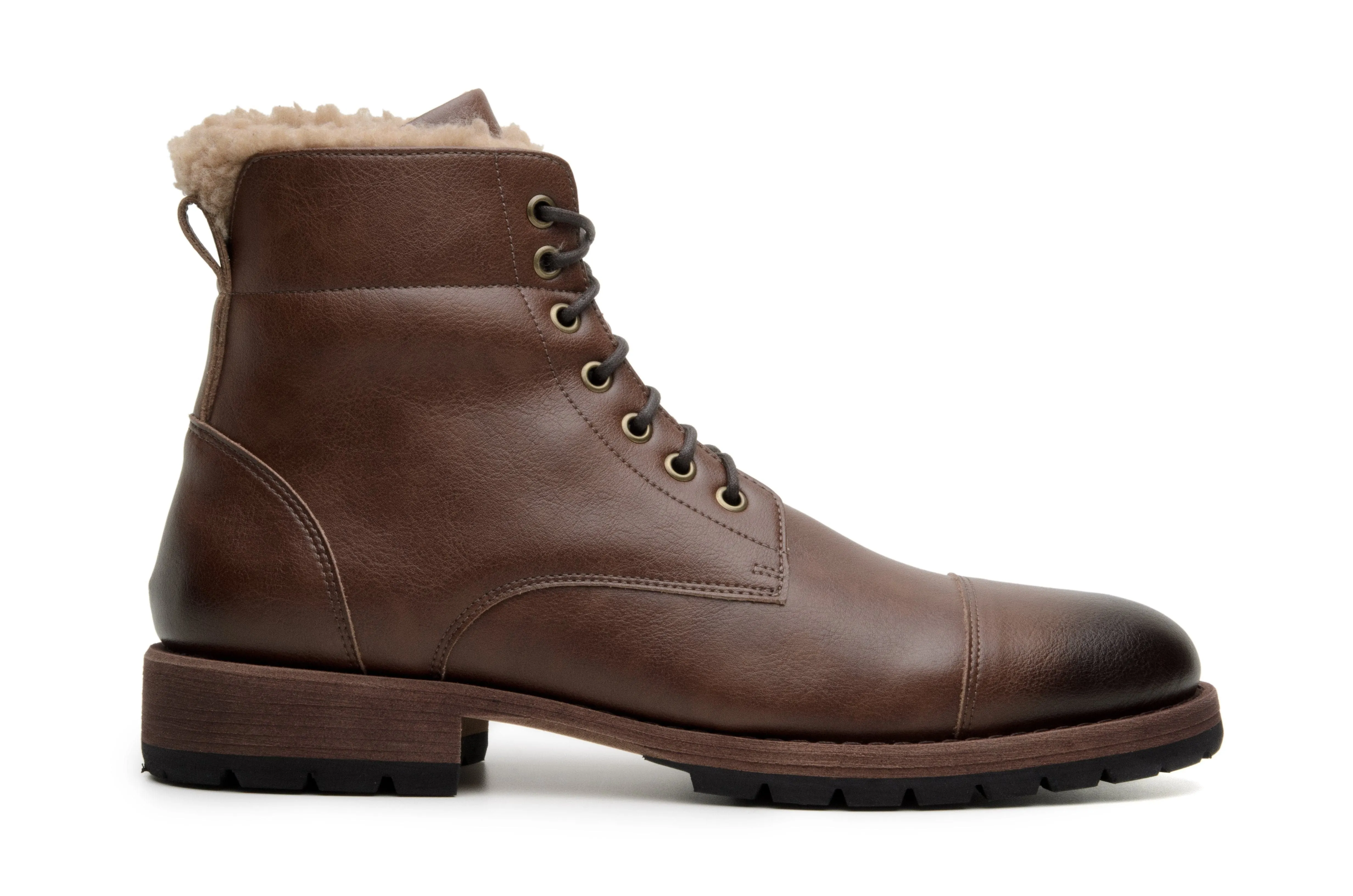 'Crusoe' men's vegan boot with faux-shearling lining by Zette Shoes - cognac