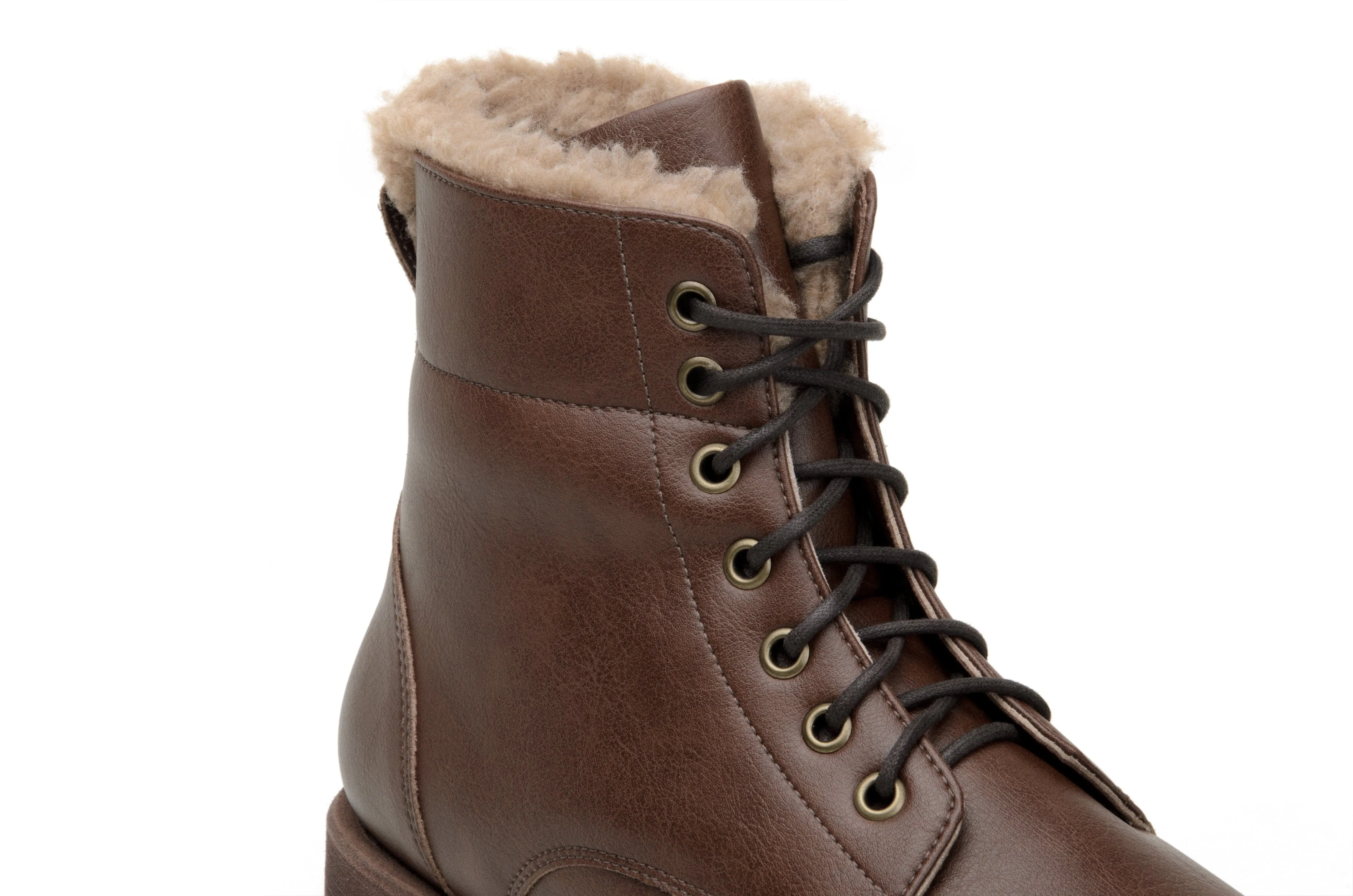 'Crusoe' men's vegan boot with faux-shearling lining by Zette Shoes - cognac