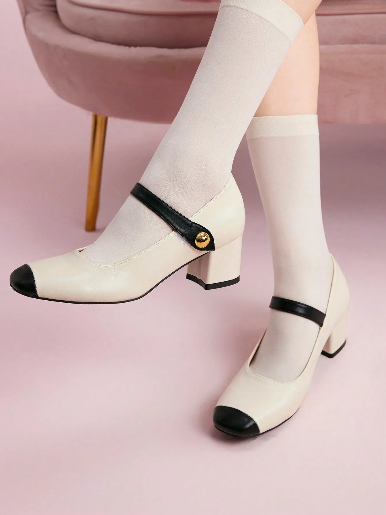 CUCCOO DOLLMOD Color-Blocked Mary Jane Women High Heel Shoes