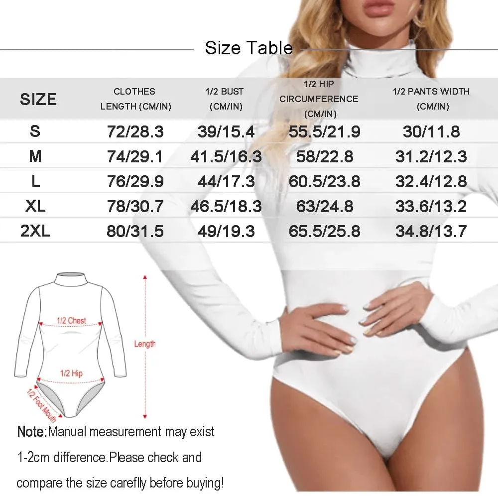 Custom Your Text Women's Bodysuit with Face Personalized Turtleneck Long Sleeve Slim Fit T Shirts Body Suits Jumpsuit for Women Girls