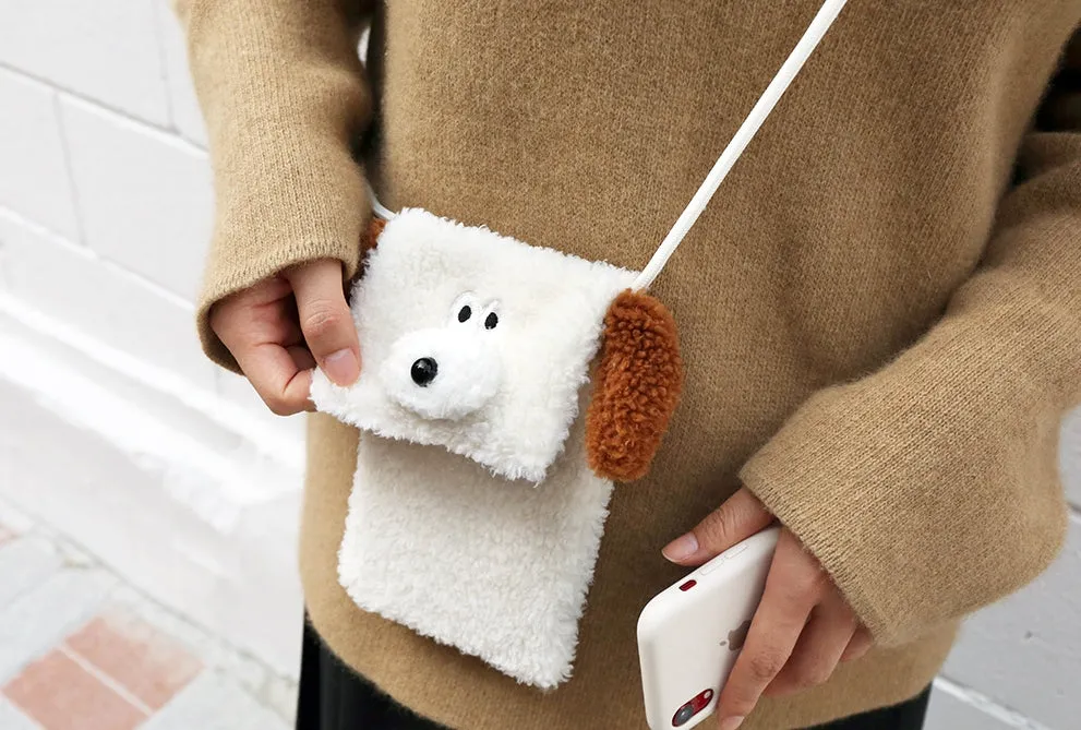 Cute Bunny Puppy Womens Crossbody Faux Shearling Crossbody Bags Girls Mini Small Gifts Animal Characters Adjustable Cellphone Cosmetic Purses