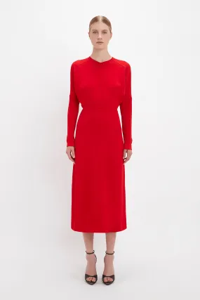 Dolman Midi Dress In Red