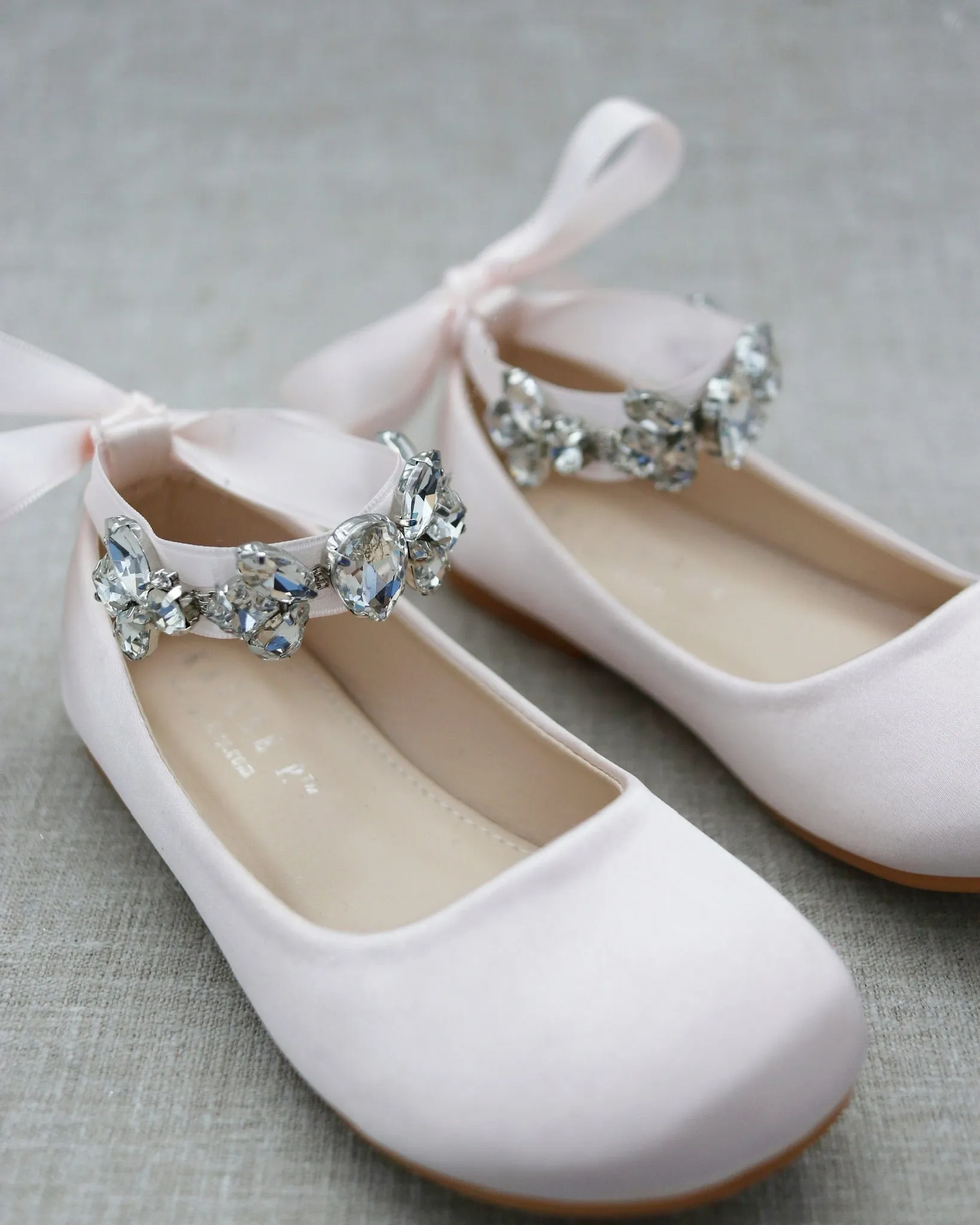 Dusty Pink Satin Ballet Flats with Navette Cluster Rhinestones