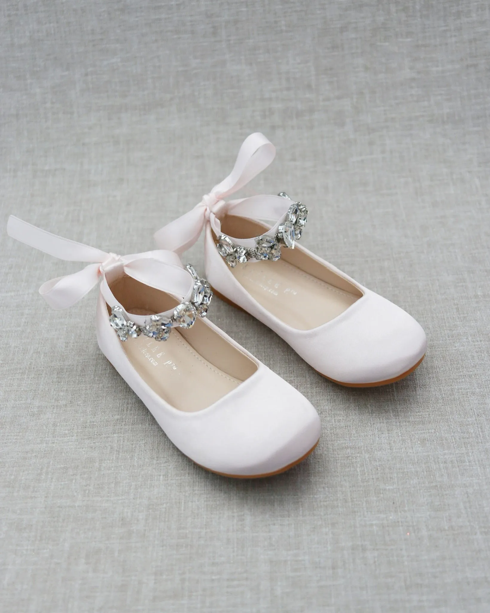 Dusty Pink Satin Ballet Flats with Navette Cluster Rhinestones