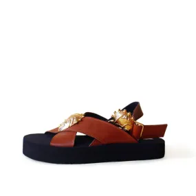 Fah Reg Plus Brown Leather Platform Sandal