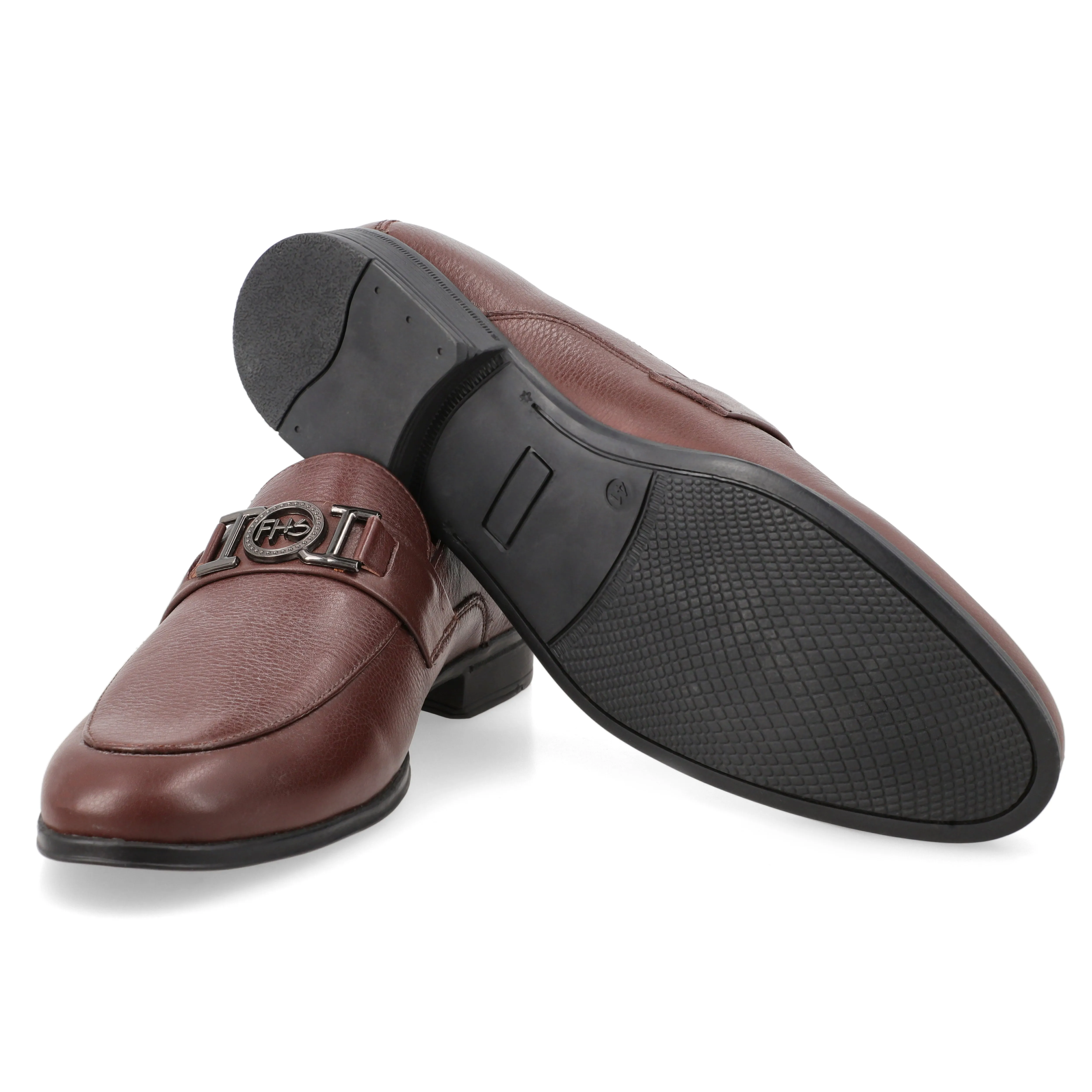 FHS Gun Metal Buckled Loafers - Brown