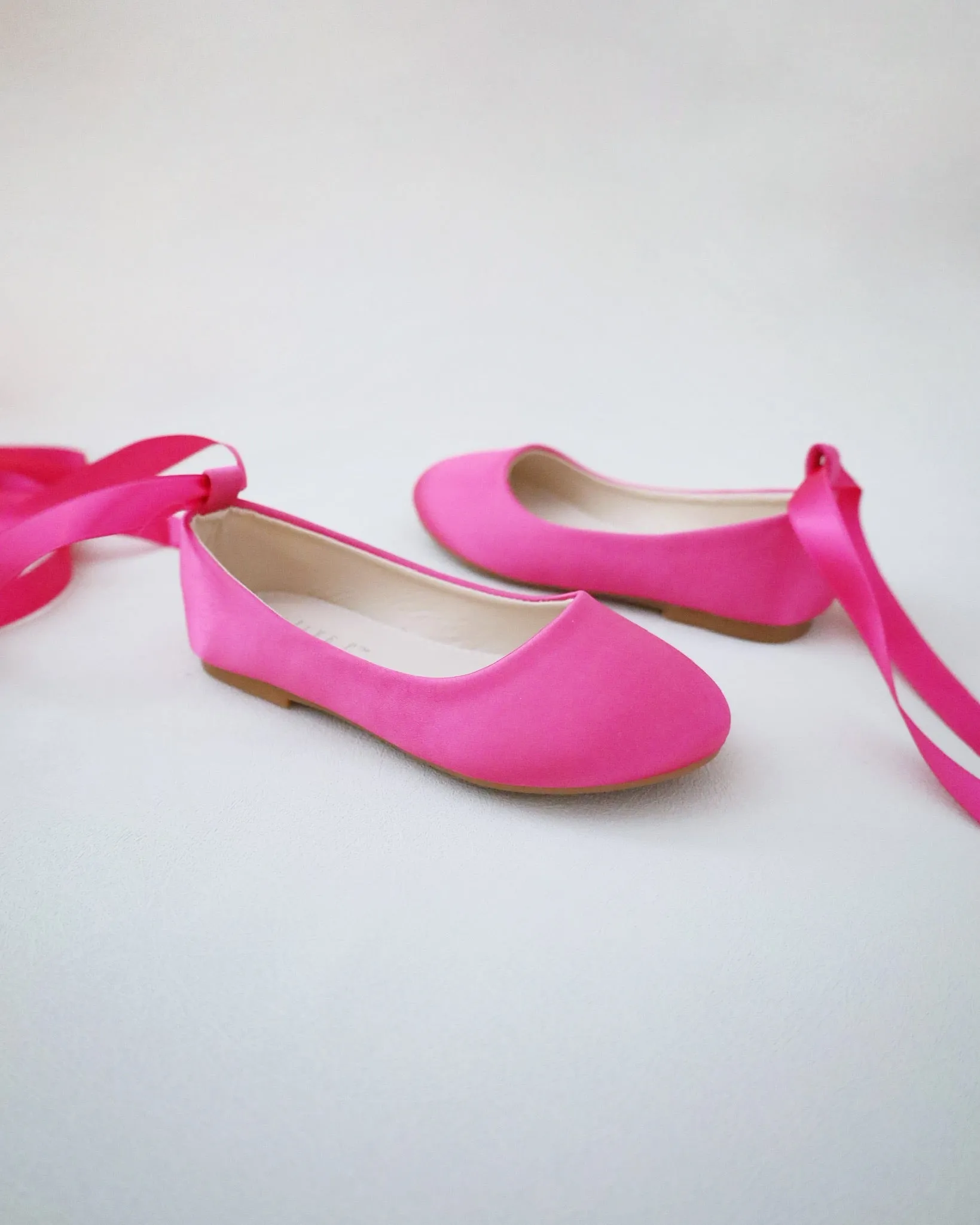 Fuchsia Satin Flats with Ankle Tie