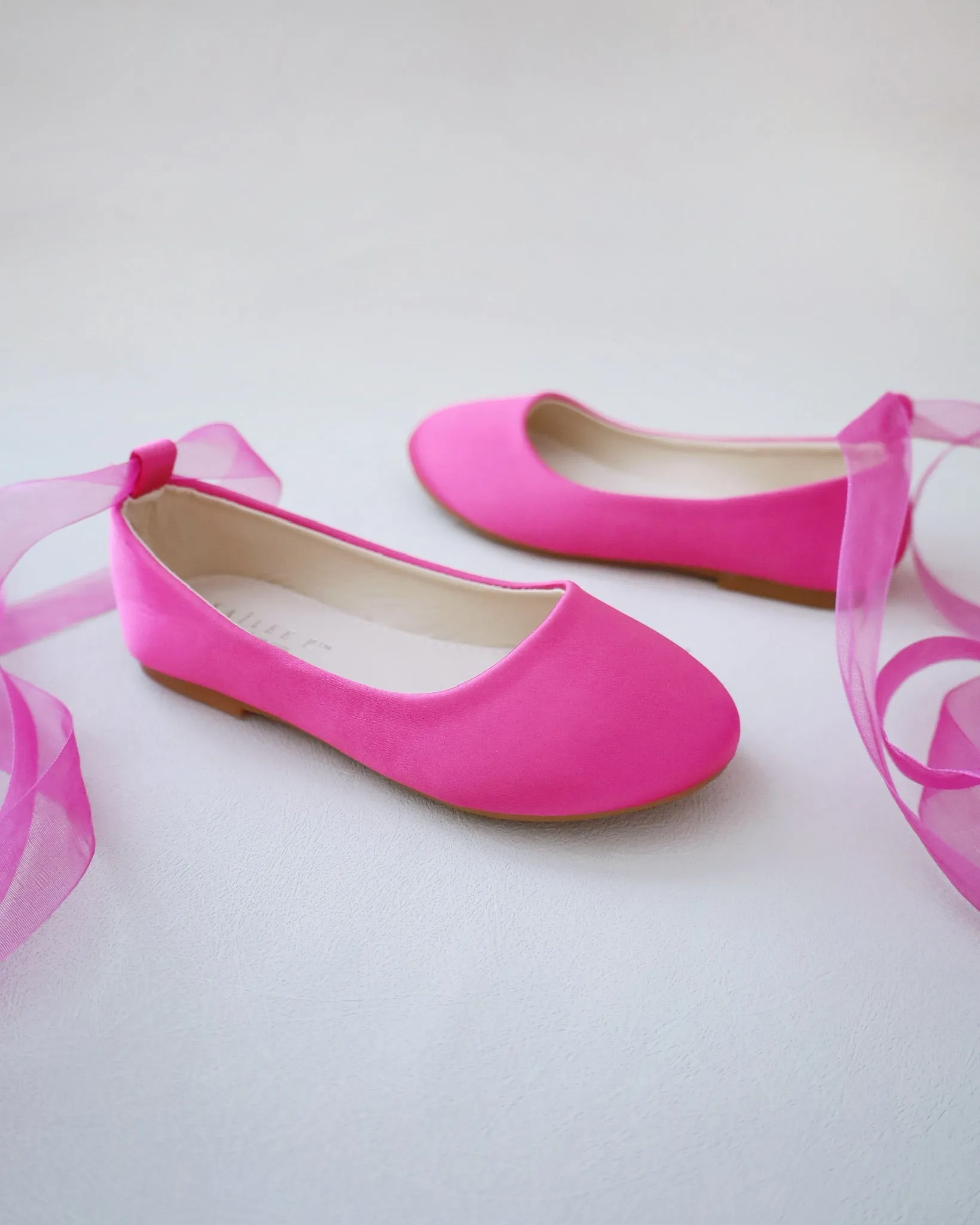 Fuchsia Satin Flats with Ankle Tie