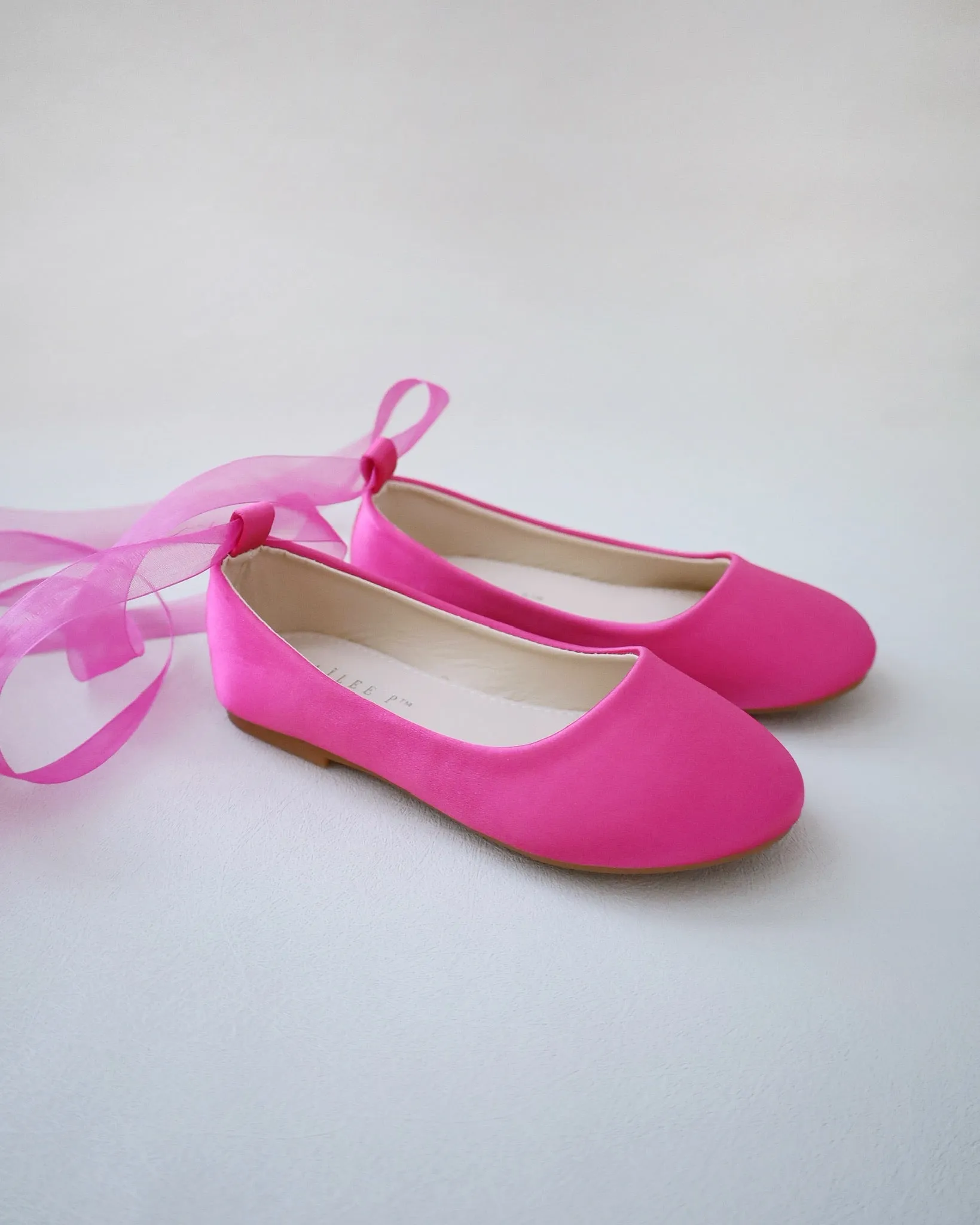 Fuchsia Satin Flats with Ankle Tie