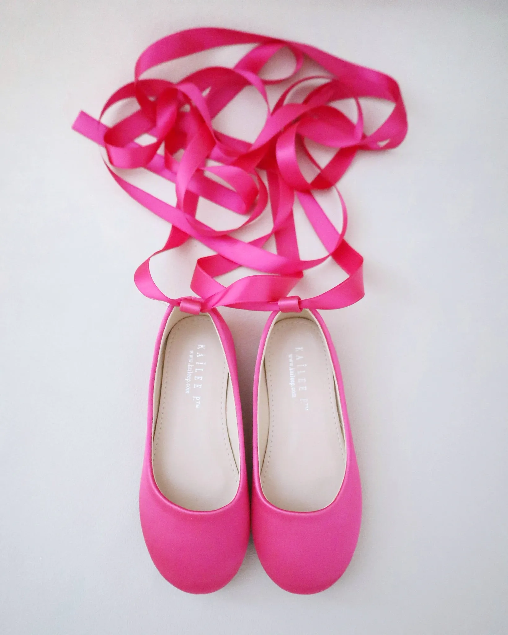 Fuchsia Satin Flats with Ankle Tie